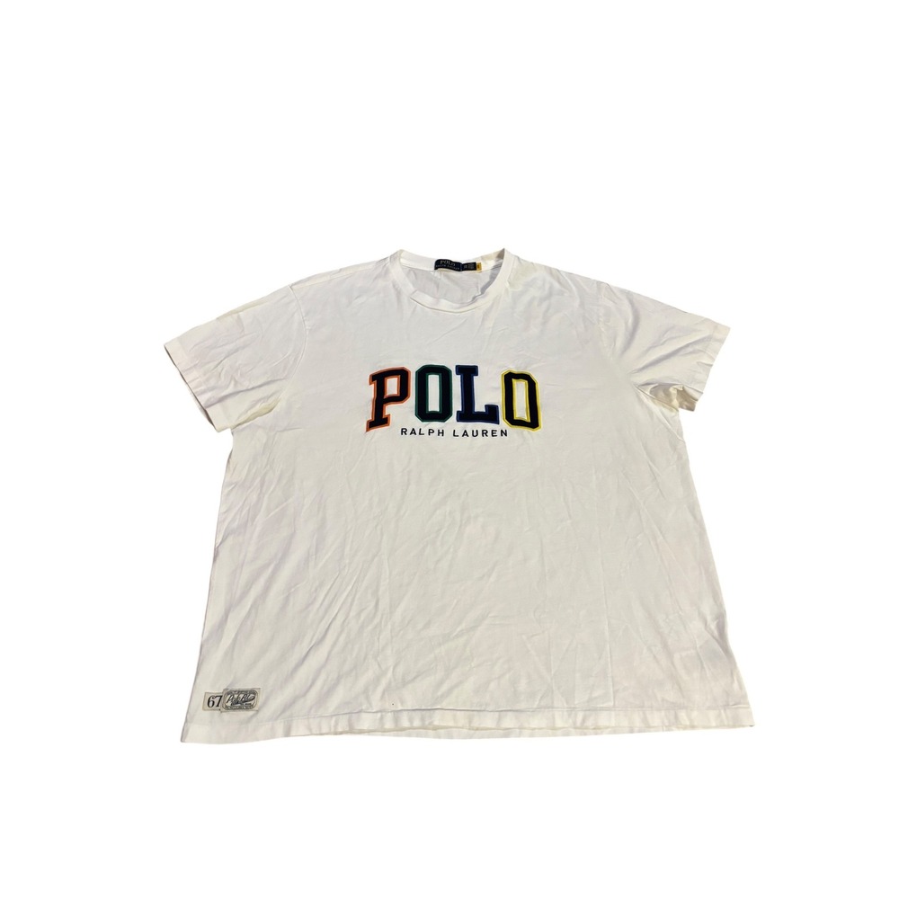 Polo Ralph Lauren‎ White Embroidered Spellout Logo T-Shirt Mens 2XB Casual
